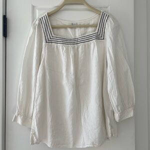 Old Navy White Blouse with Black Embroidery